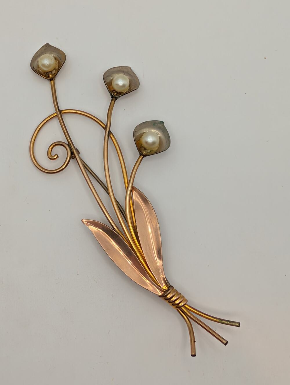 1940s Era VAN DELL Floral Spray 1/20th 12K Gold Filled Brooch 4"